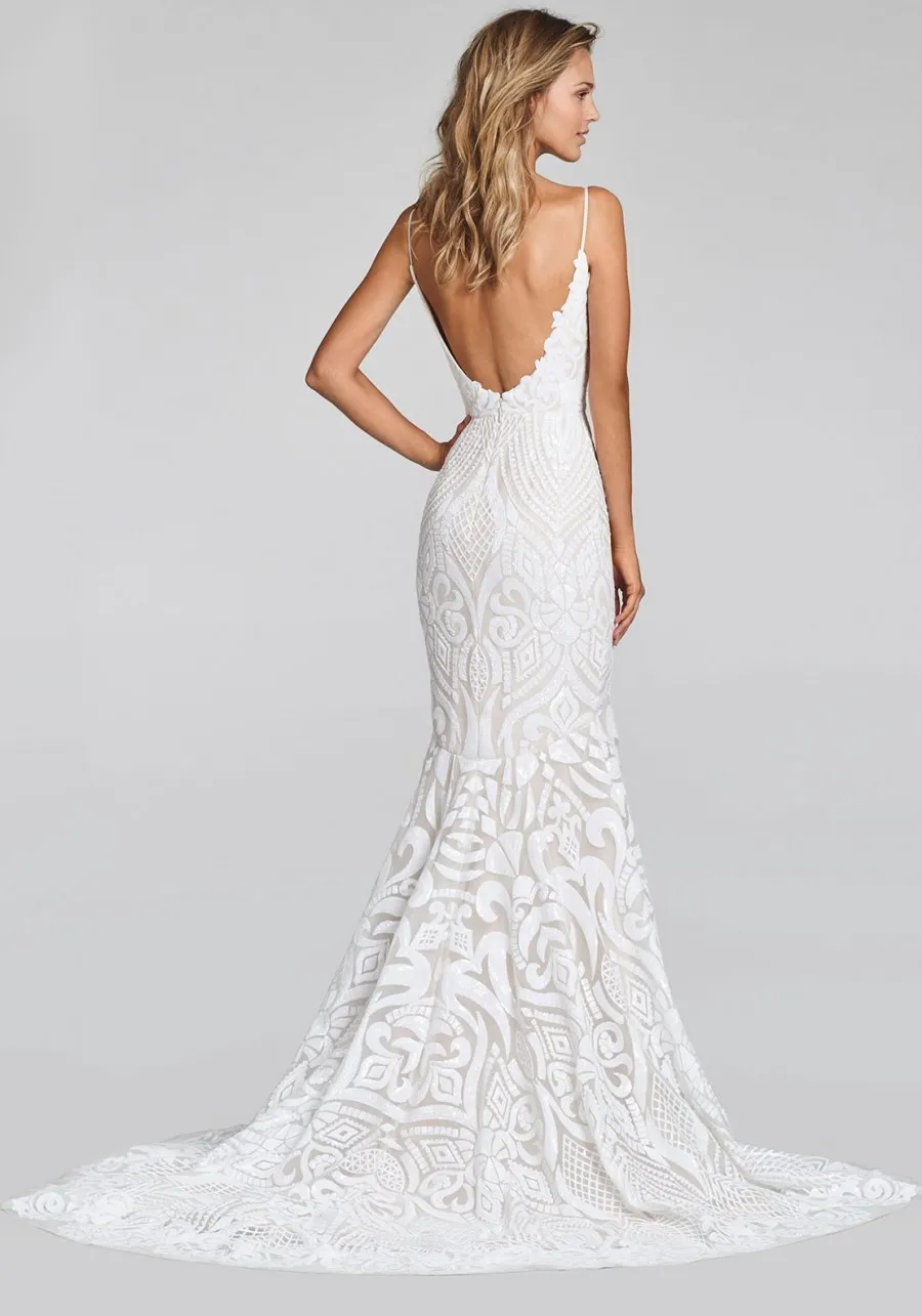 unique white sequin low back mermaid prom dress