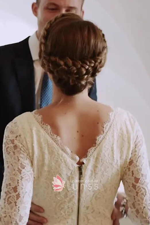 zipper up closed V back lace dress