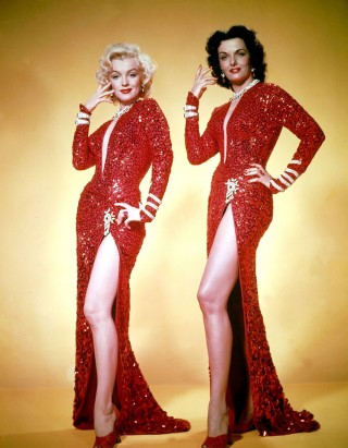 1950s vintage red sequin long sleeve slit evening dress