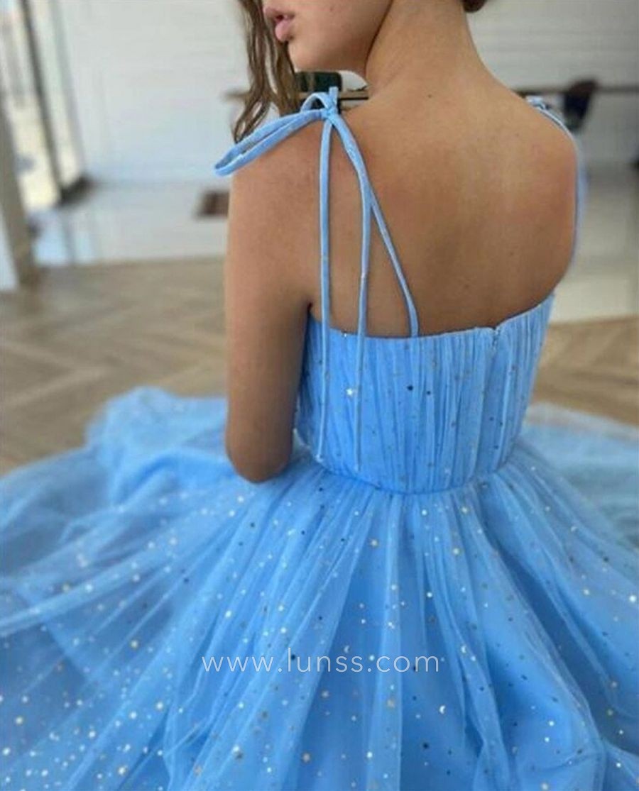 Star moon glitter blue tulle fairy cute prom dress