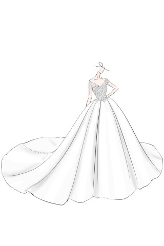 lace top satin bottom ball gown wedding dress sketch
