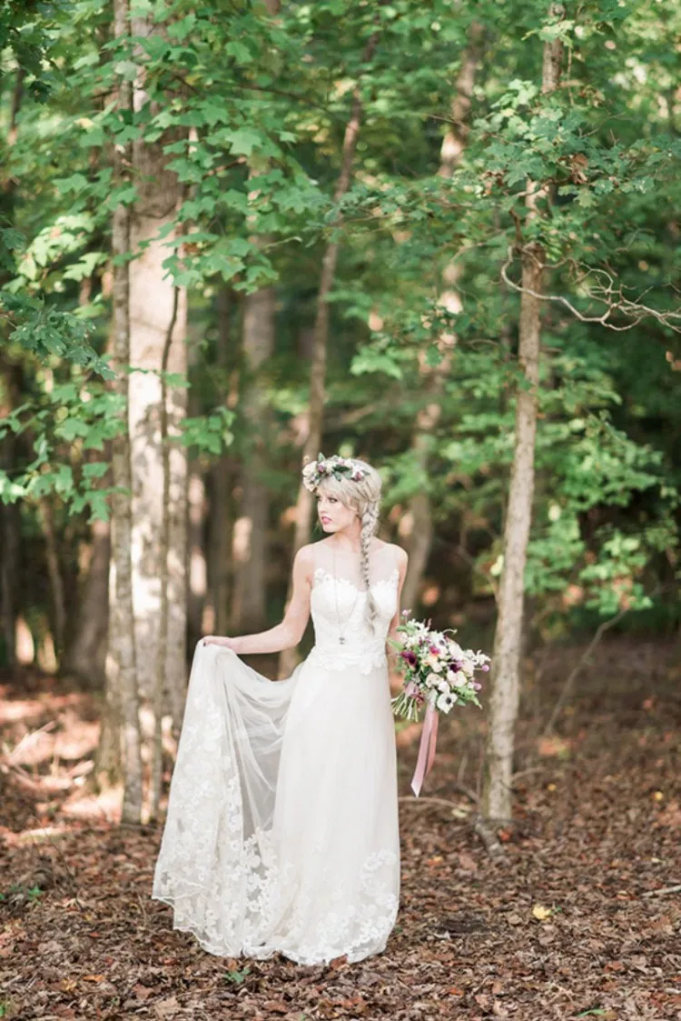 rustic illusion lace bridal dress