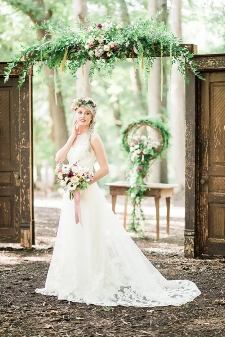 rustic sleeveless illusion lace bridal dress