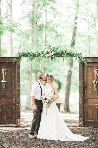 rustic spring wedding with sleeveless illusion lace bridal dress