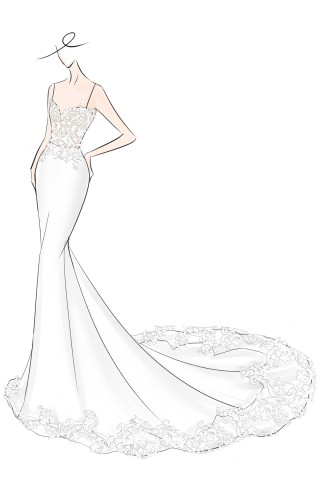 scalloped lace and crepe mermaid wedding dress sketch