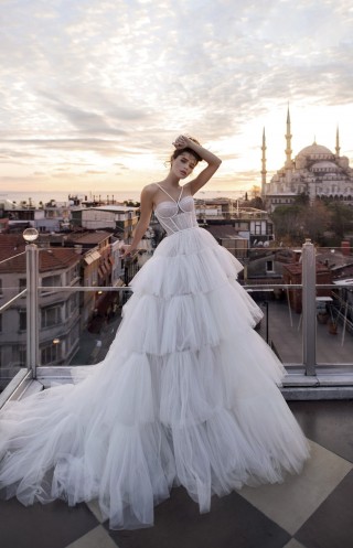 stunning pleated tulle tiered tulle bridal shower dress