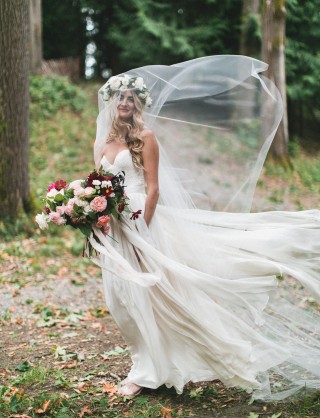 sweetheart lace and chiffon flowy outdoor wedding gown