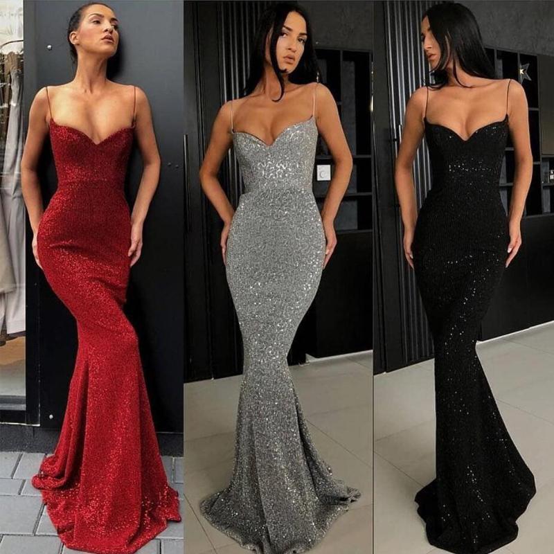vertical stripes sequin elegant mermaid evening dress