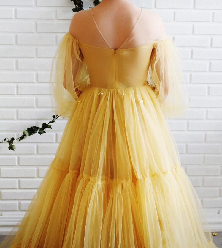 yellow bumblebee tulle A line fairy princess formal gown