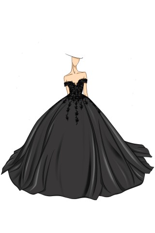 black lace off the shoulder ball gown satin dress