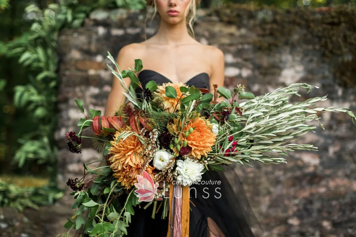 black swan satin and tulle wedding dress
