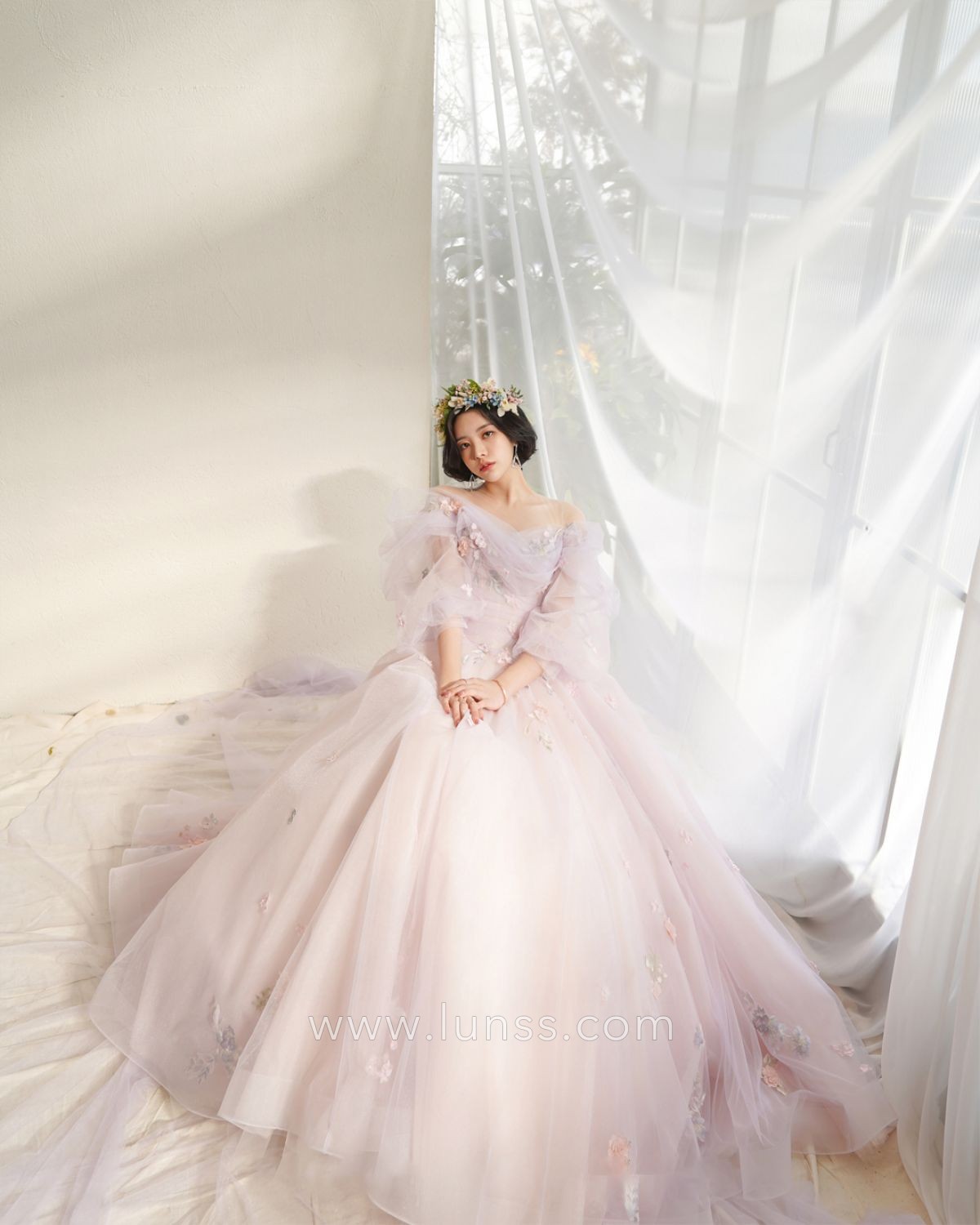 fairytale 3D flowers embroidered lilac tulle princess evening party dress
