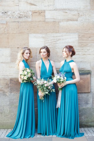 fashion blue spandex multiway long bridesmaid dress