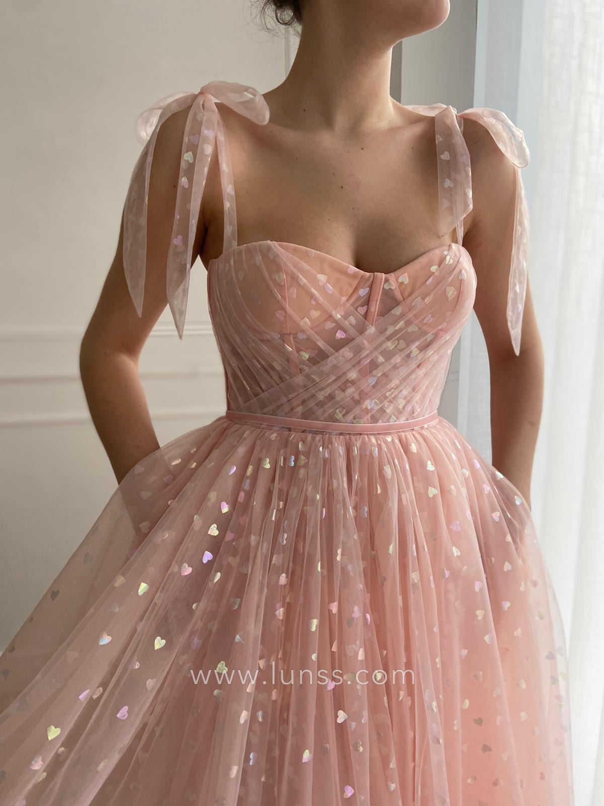 hearts printed pink tulle dress