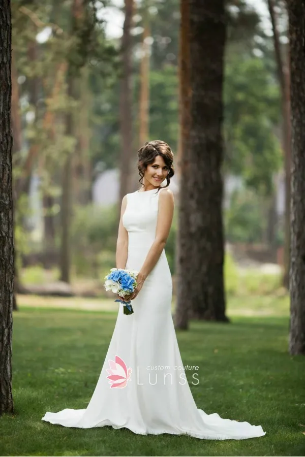 illusion lace back ivory bridal dress