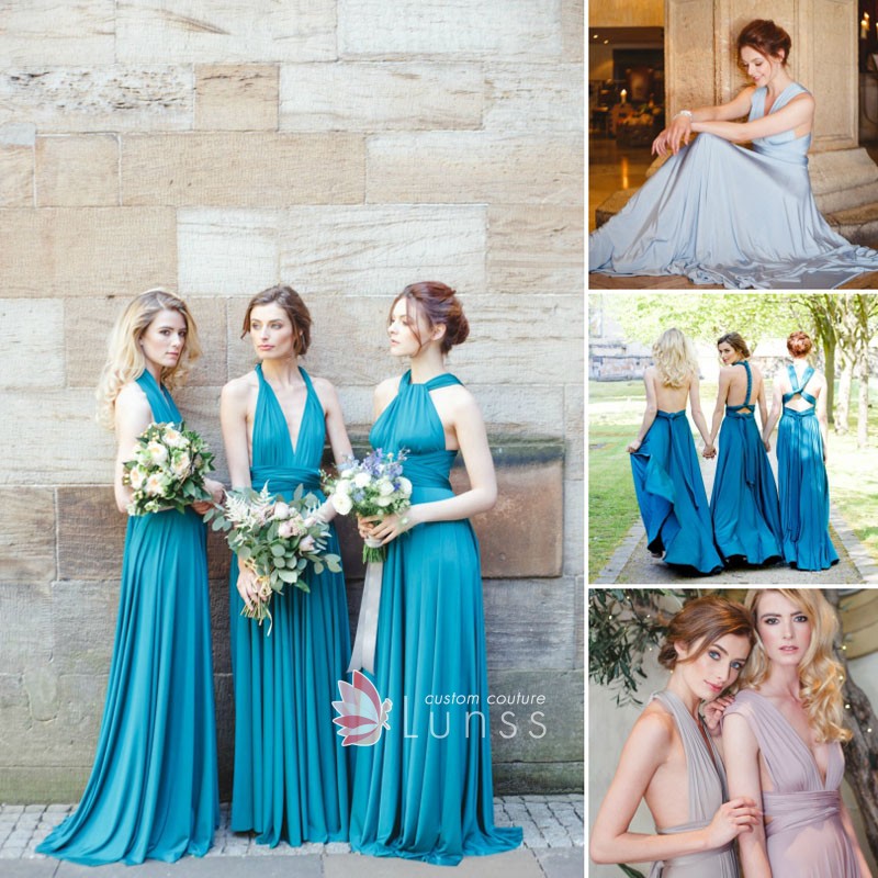 Fashion Blue Spandex Multiway Long Bridesmaid Dress - Lunss