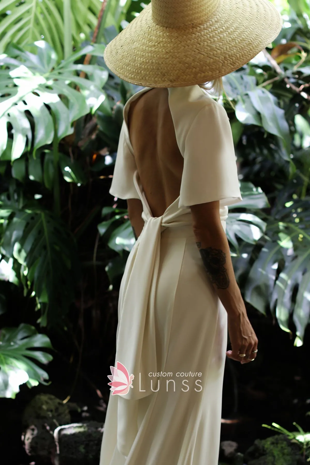 ivory crepe satin bridal evening dress
