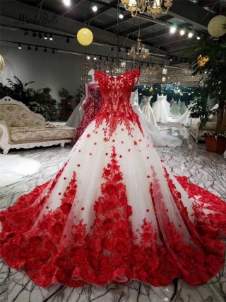 luxury red 3d floral tulle ball gown formal dress