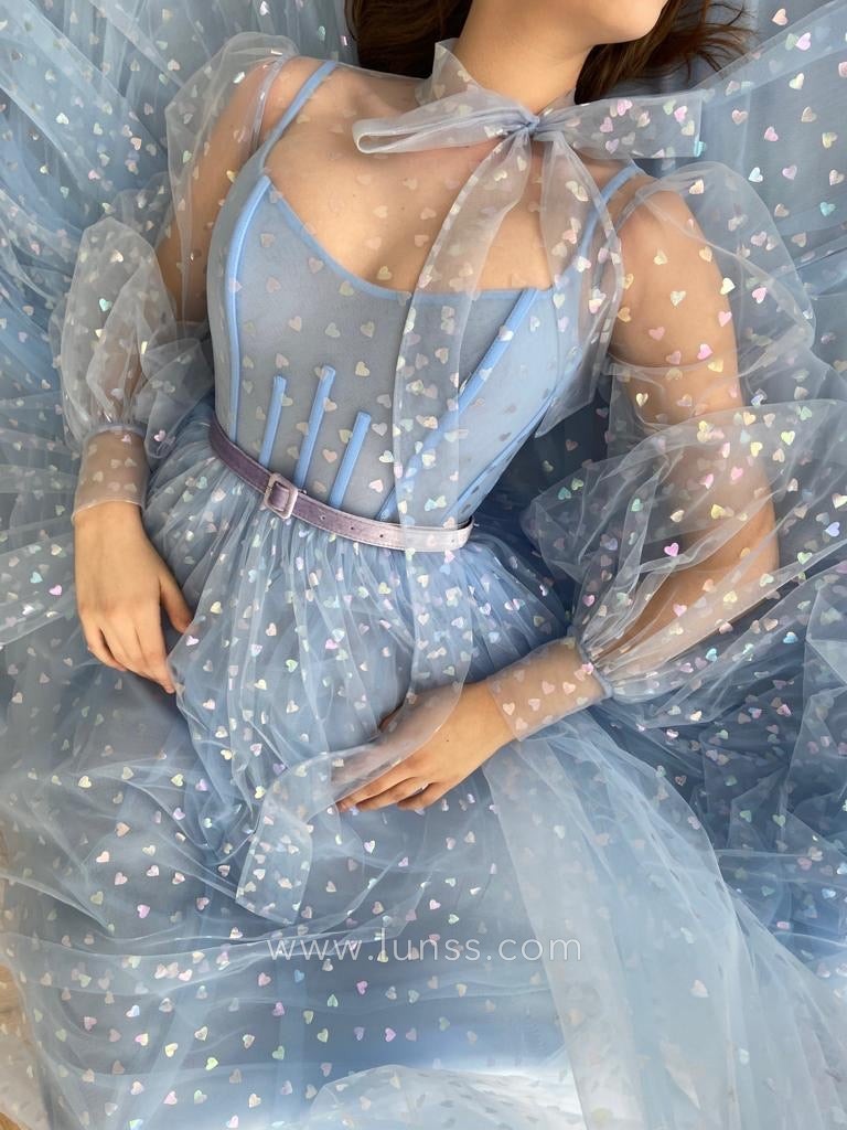 maya blue tulle colorful hearts dress