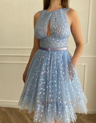 maya blue tulle colorful hearts short homecoming dress