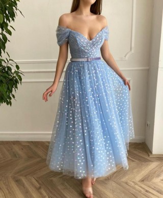 maya blue tulle colorful hearts tea length party dress