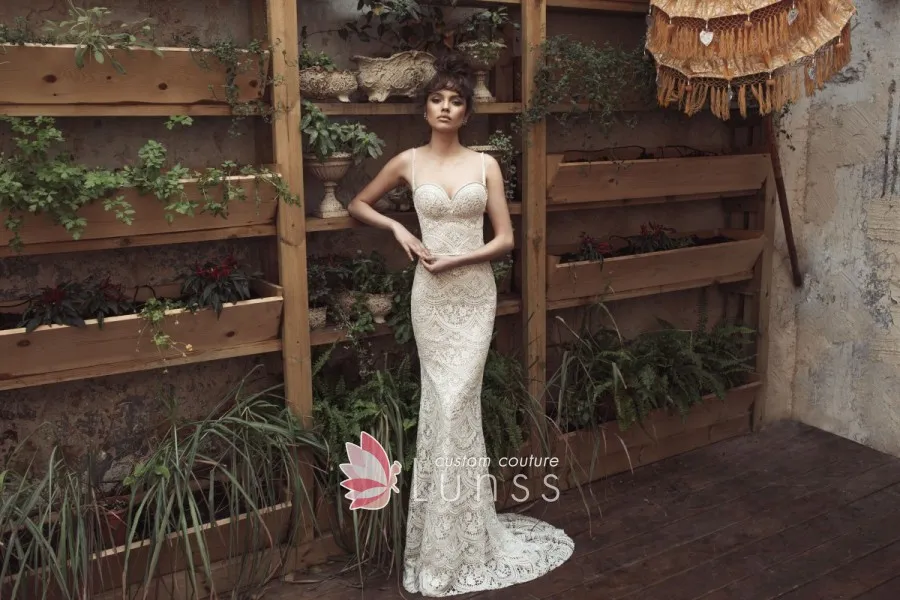 off the shoulder lace sheath bridal gown
