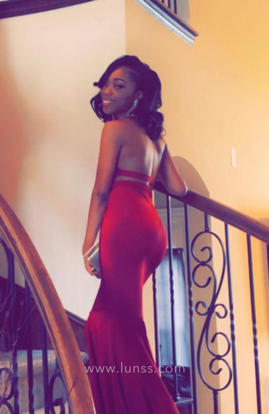 red spandex African American prom dress