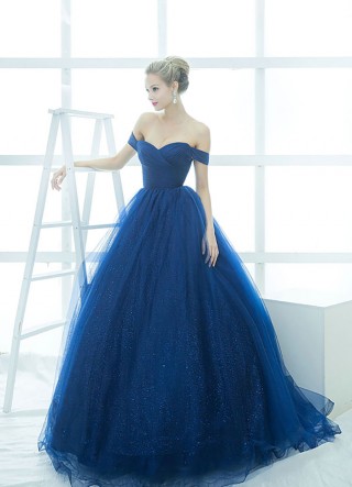 romantic starry night blue glitter tulle ball gown