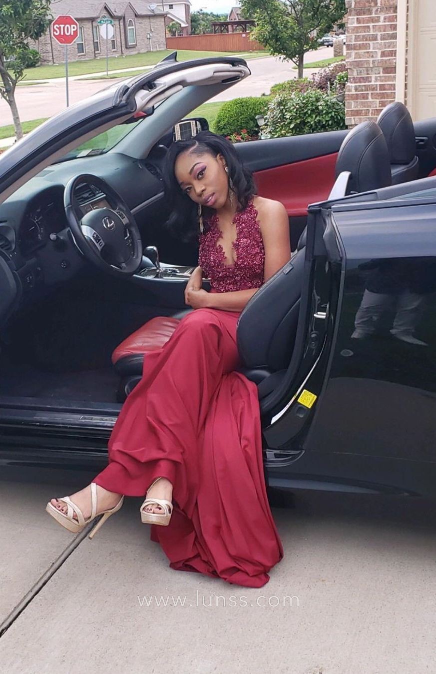 ruby lace and spandex African American prom dress