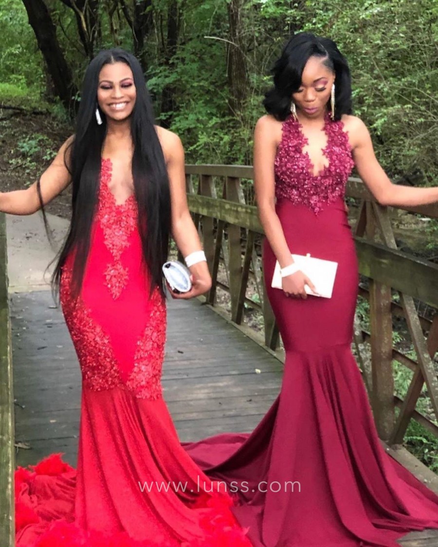 ruby lace spandex mermaid prom dress
