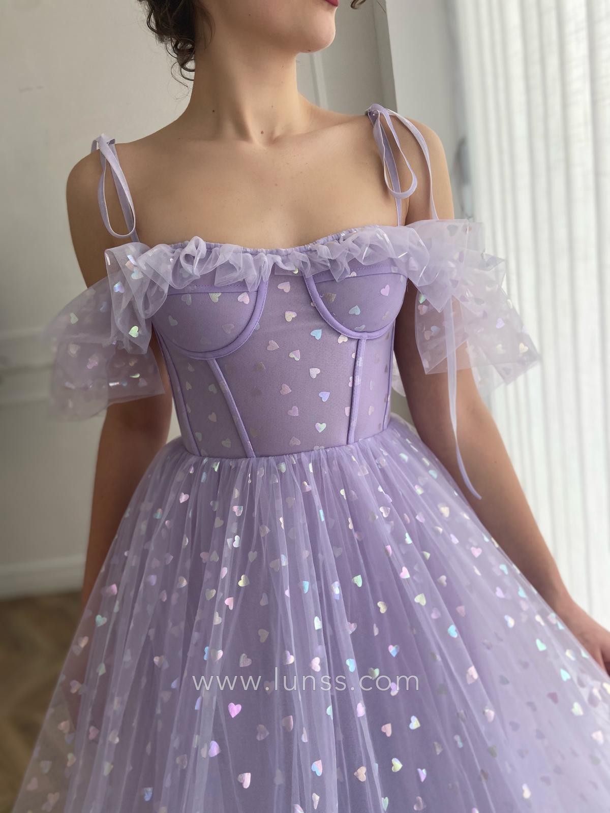 ruffled off the shoulder neckline with decorative bow ribbon straps ruffled off the shoulder neckline with decorative bow ribbon straps