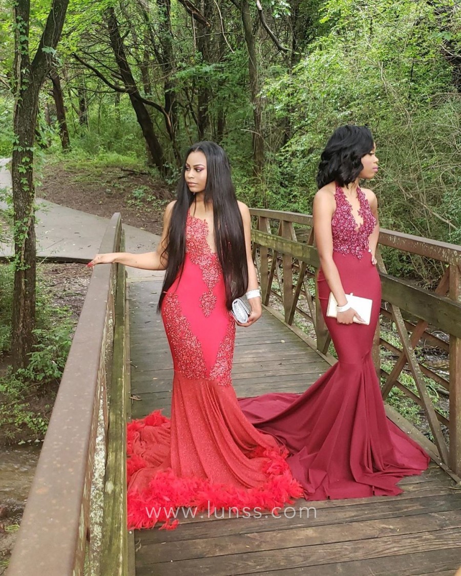 sleeveless long train prom dresses