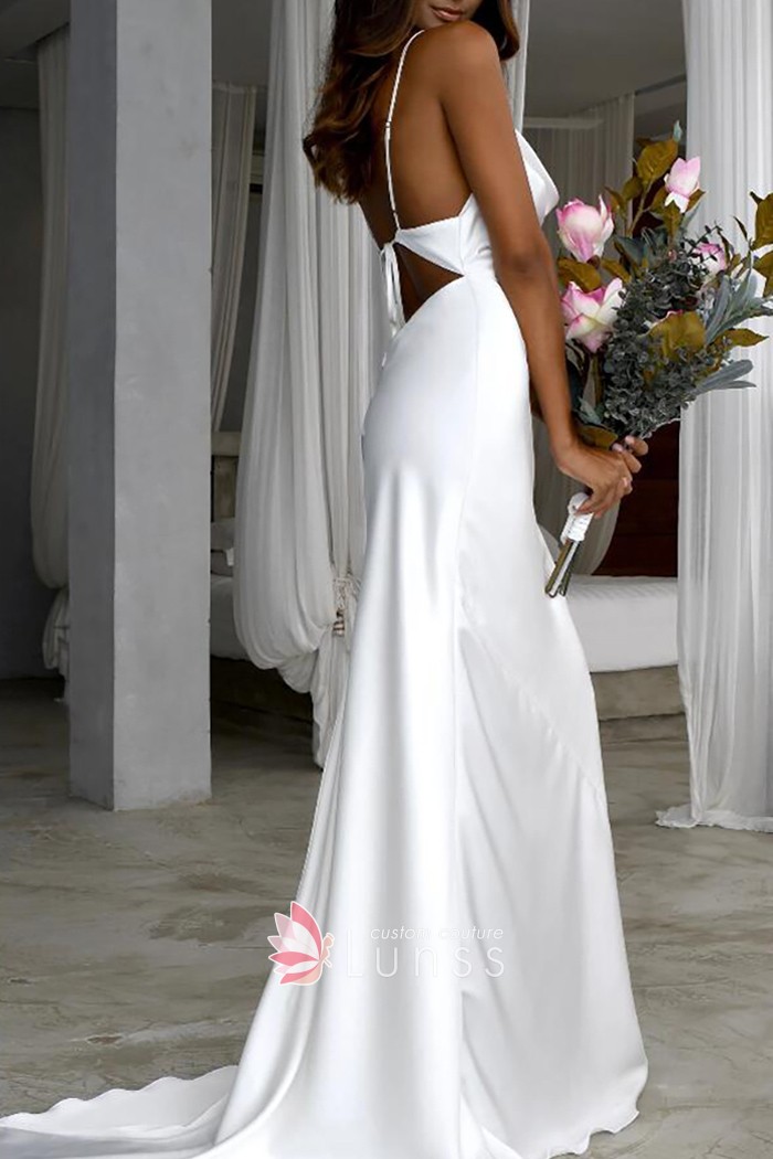 spaghetti straps low back white satin long evening dress spaghetti straps low back white satin long evening dress