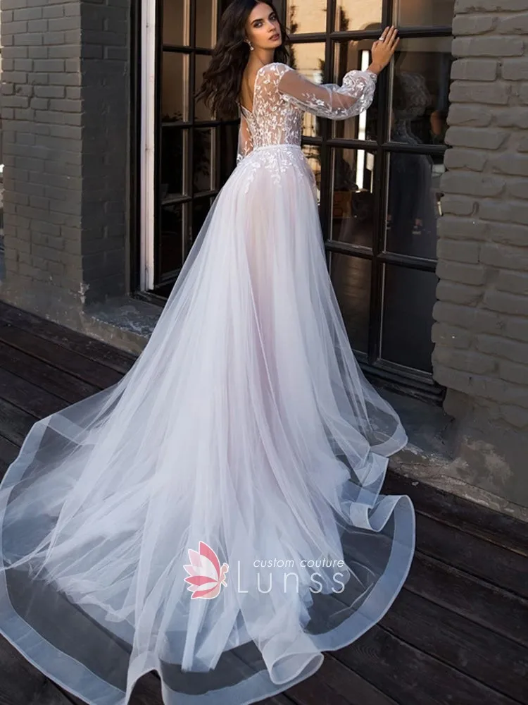 vines pattern lace boho wedding gown
