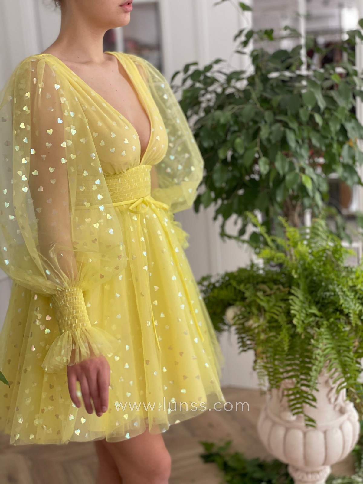 yellow tulle colorful hearts mini dress