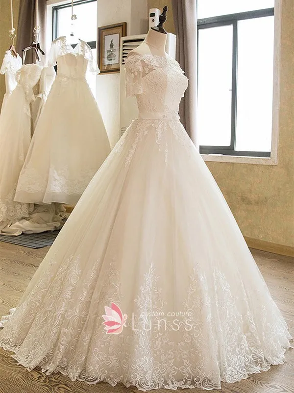 classic ivory lace half sleeve ball gown classic ivory lace half sleeve ball gown