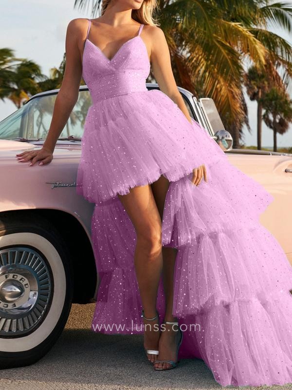 fashionable glitter tulle tiered high low beach prom party dress fashionable glitter tulle tiered high low beach prom party dress