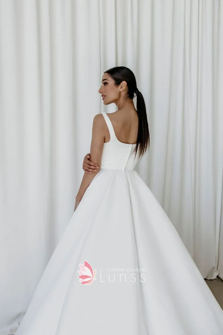 ivory white satin wide straps wedding dress ivory white satin wide straps wedding dress