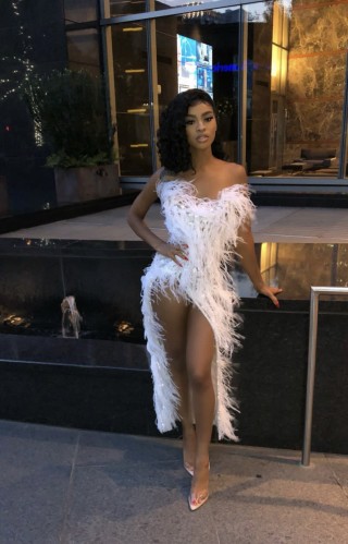 sexy white beading and feather birthday party dress