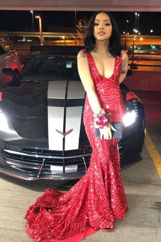 sparkly red striped sequin sleeveless sexy prom dress