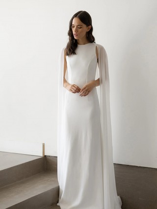 dramatic ivory cape selene wedding dress