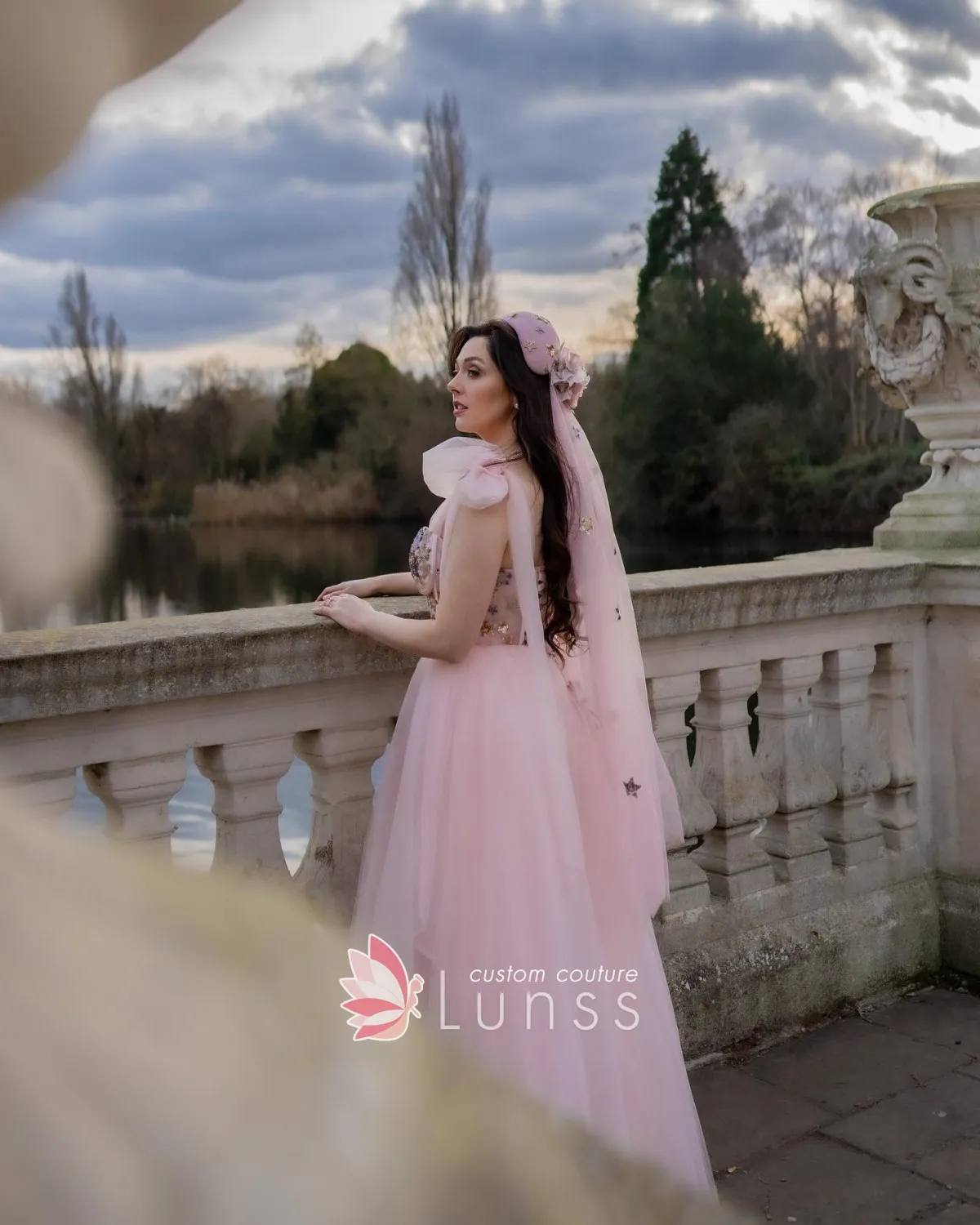 fairytale blushing pink tulle destination long bridal dress