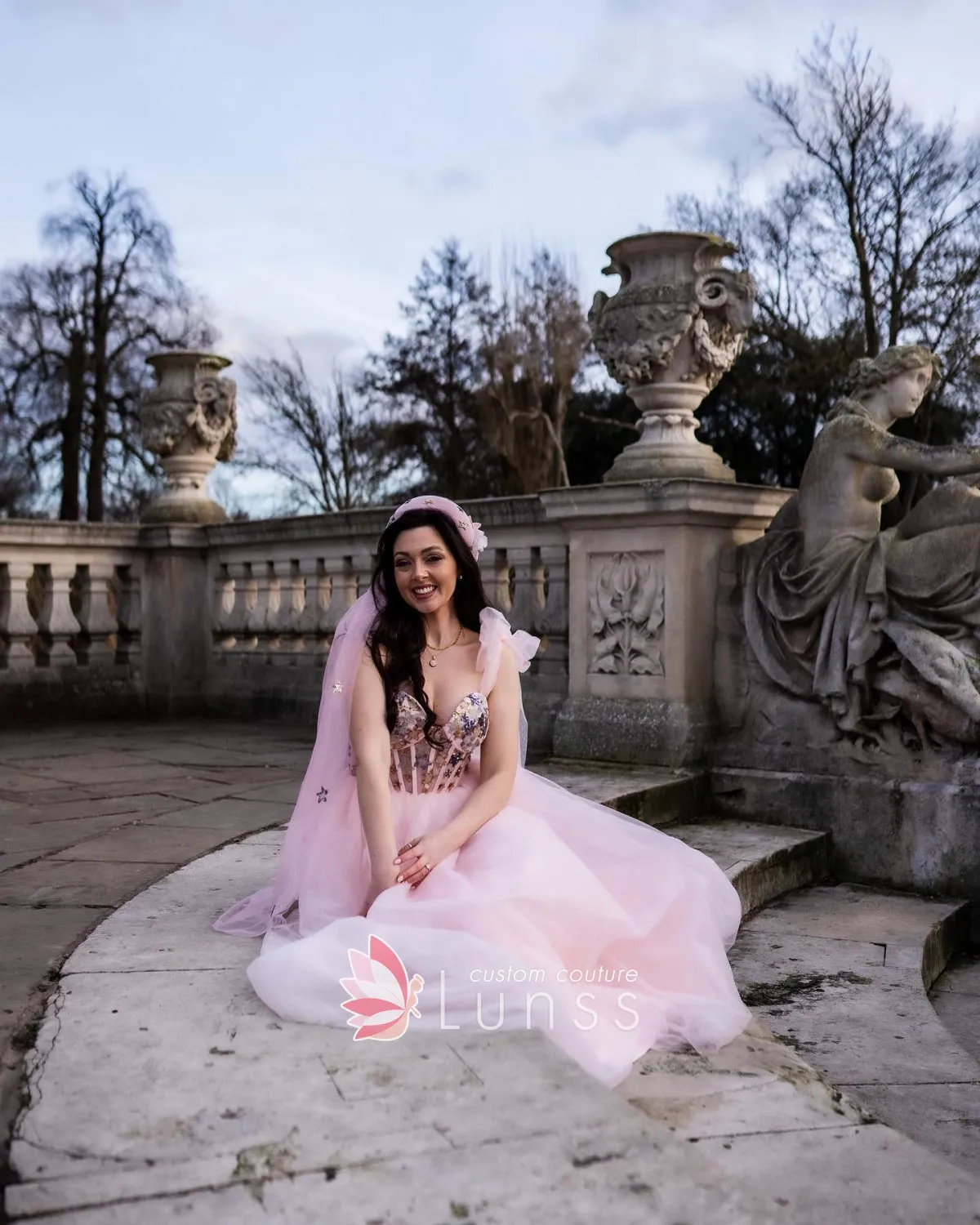 fairytale destination bridal dress with gold blue sequinned corset bodice