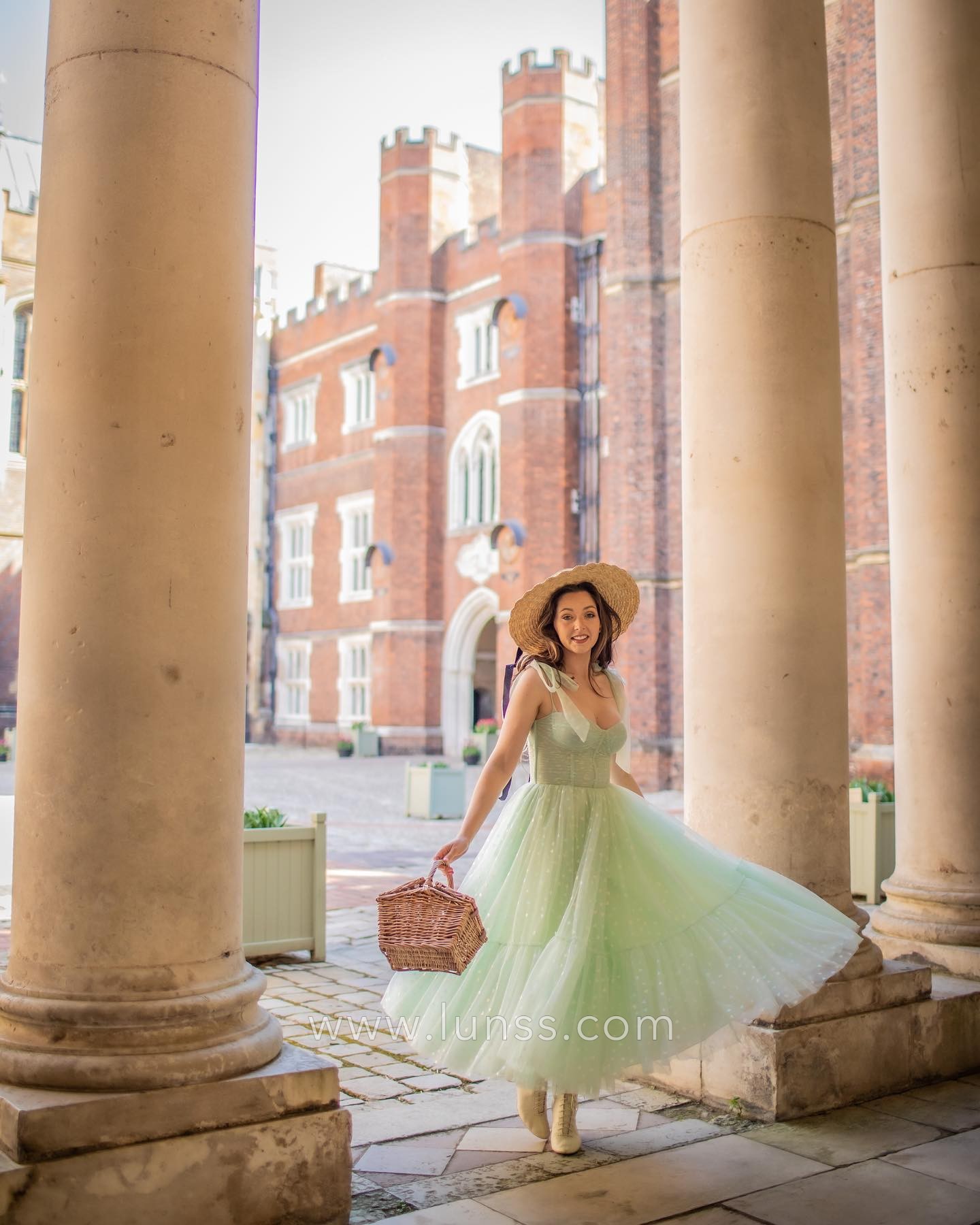 fairytale mint green corset tea length bridal party dress