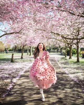 lovely strawberry embroidered candy pink tulle party gown