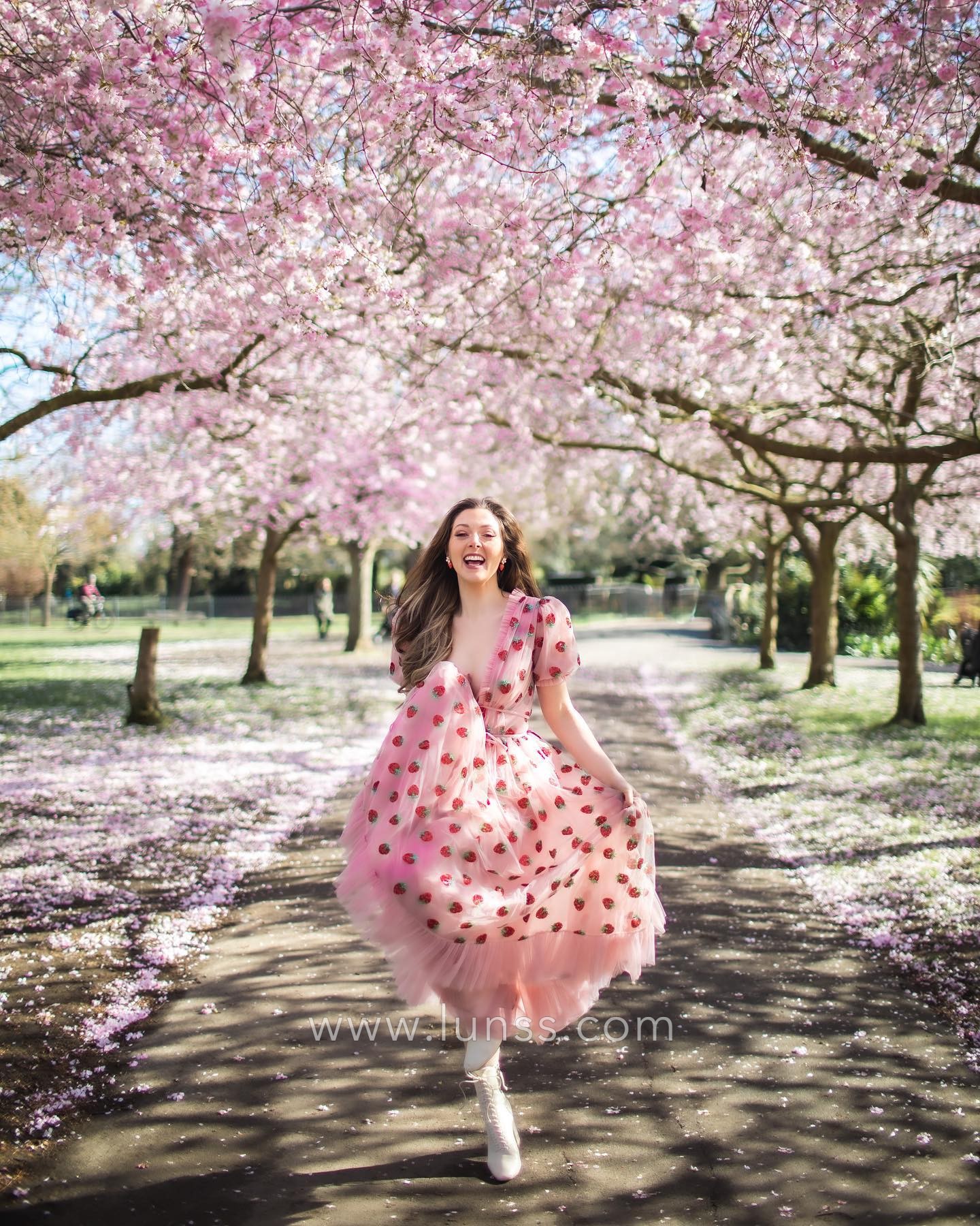 Lovely Strawberry Embroidered Candy Pink Tulle Party Gown - Lunss