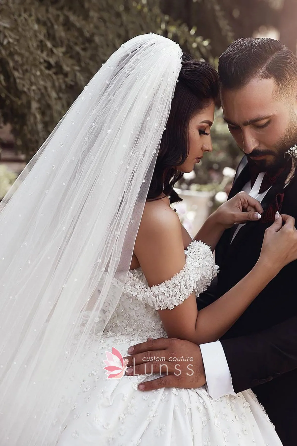 mini flowers off the shoulder gown