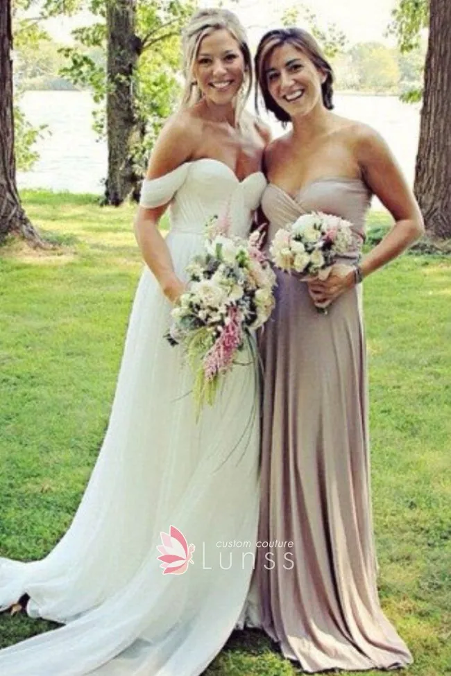 off the shoulder bodice formed with twisted sweetheart neckline