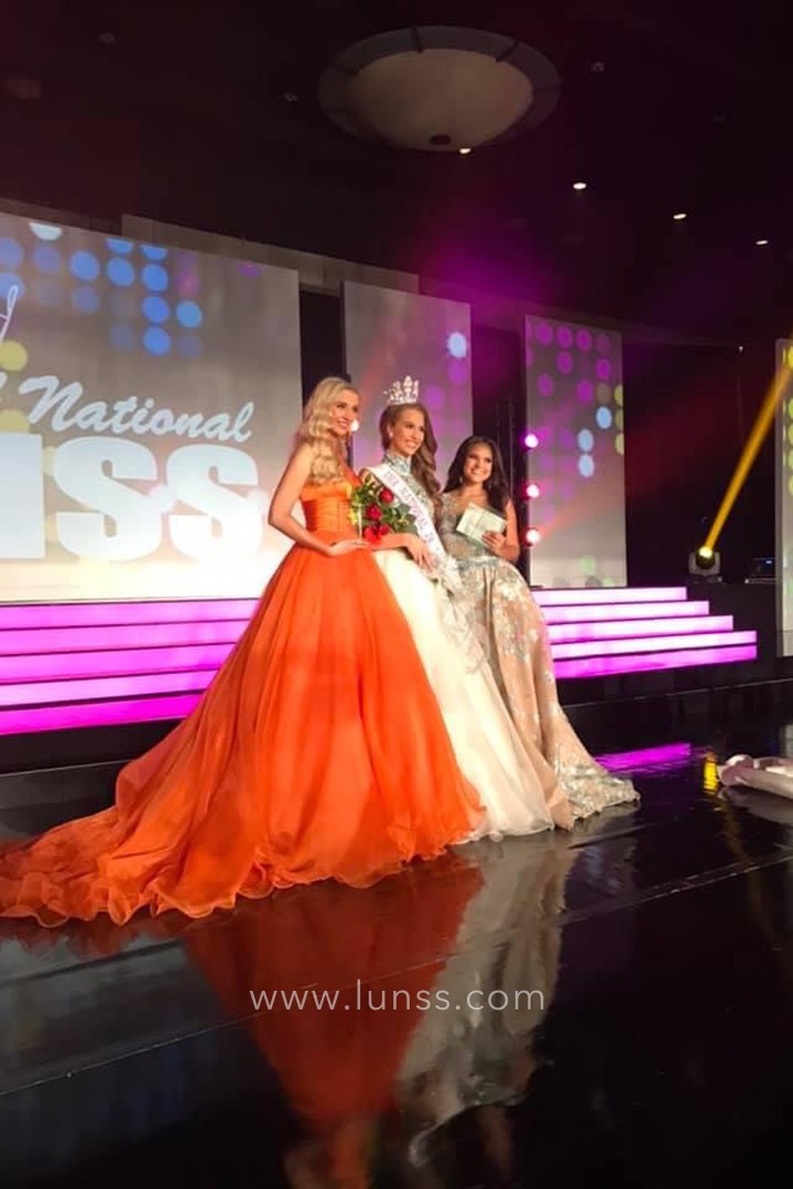orange satin and organza pageant dress