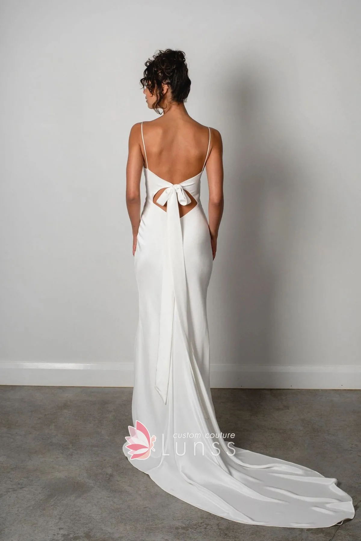 ivory satin sexy wedding dress with spaghetti straps low back and long train ivory satin sexy wedding dress with spaghetti straps low back and long train